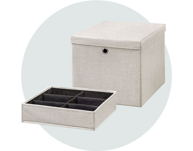 Einzelteile - Aufbewahrungsbox und Schubladeneinsatz in Leinenoptik 