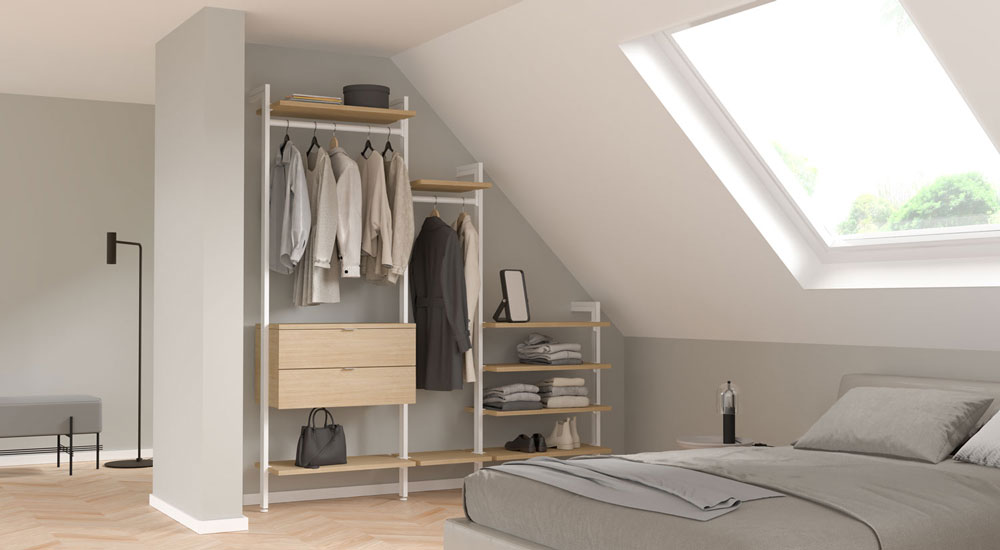 Small dressing room under a sloping ceiling in the bedroom