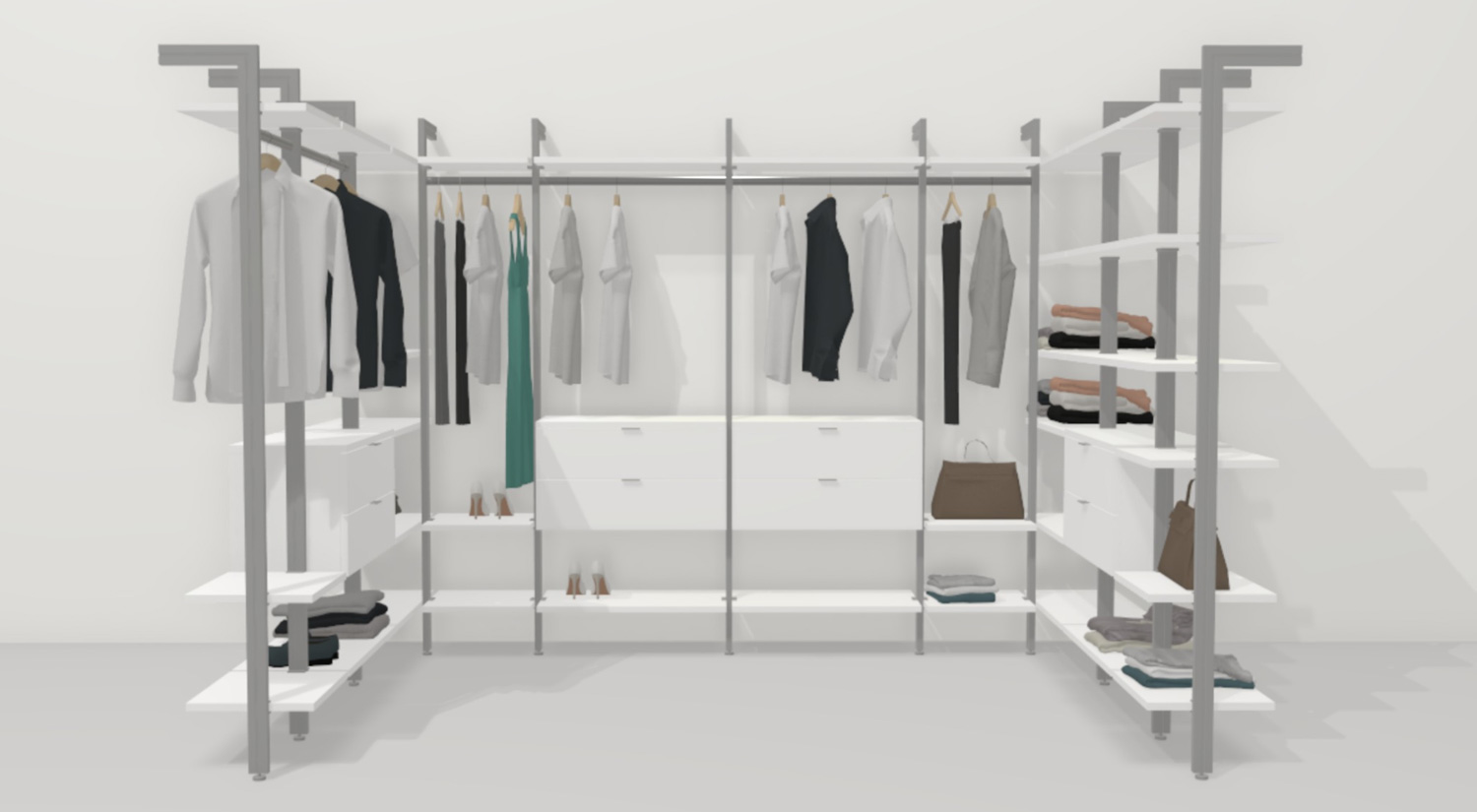 Begehbarer Eckkleiderschrank in U-Form im Regalplaner