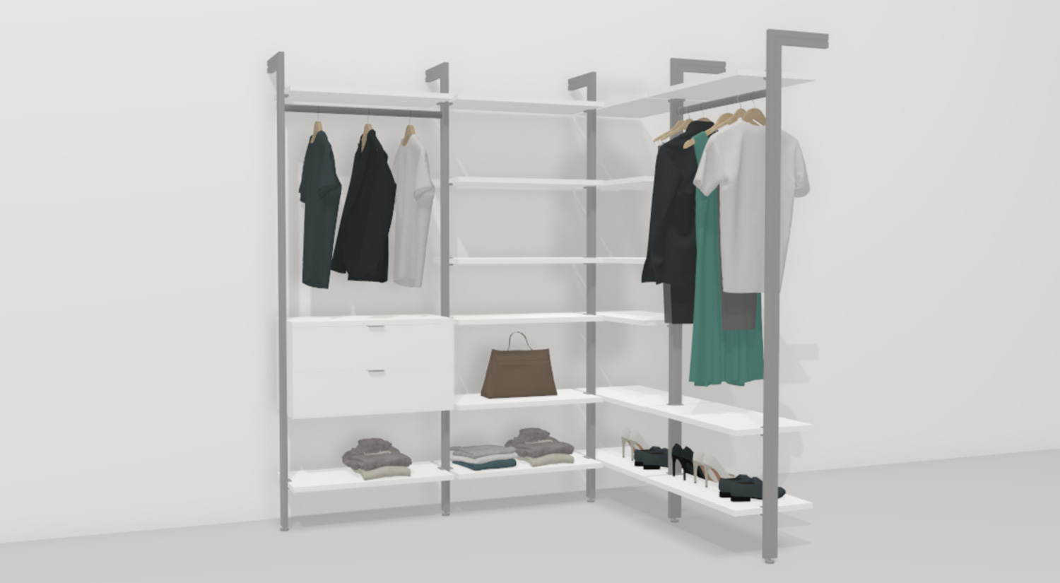 Begehbarer Eckkleiderschrank im Regalplaner