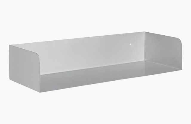 Wall shelf in grey made of metal with upstand on the sides and back