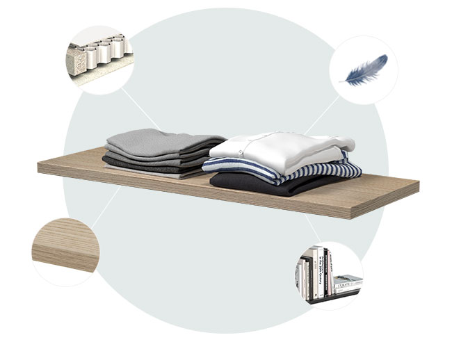 Innovative CLOS-IT shelf boards with environmentally friendly honeycomb core CLOS-IT shelf board with folded clothing