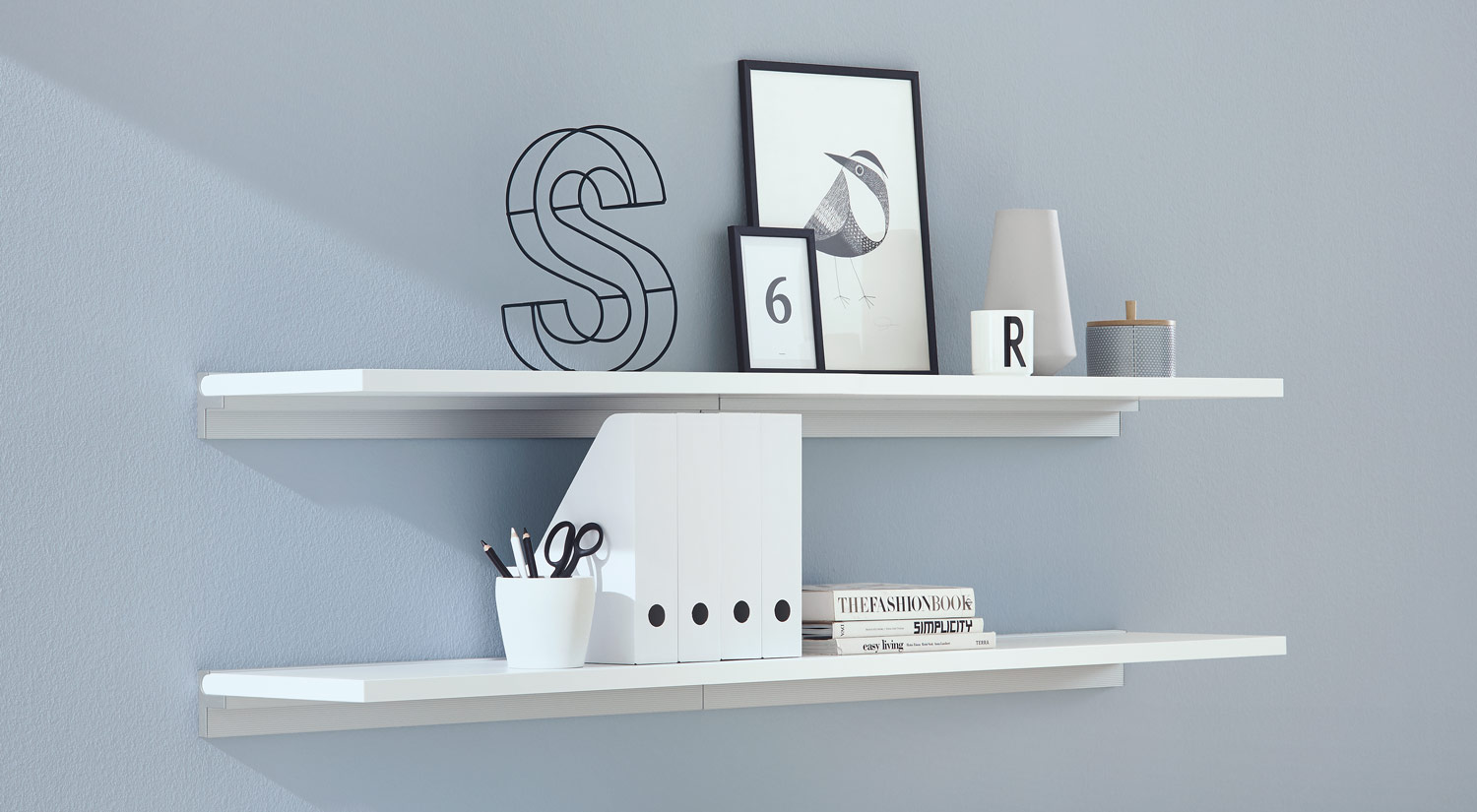 Étagère tablette - SUMO blanc avec rail mural CUBE pour le bureau