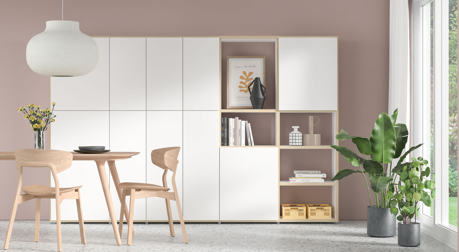 Étagère cube BOON - Rangement cube blanc bord chêne avec portes XL