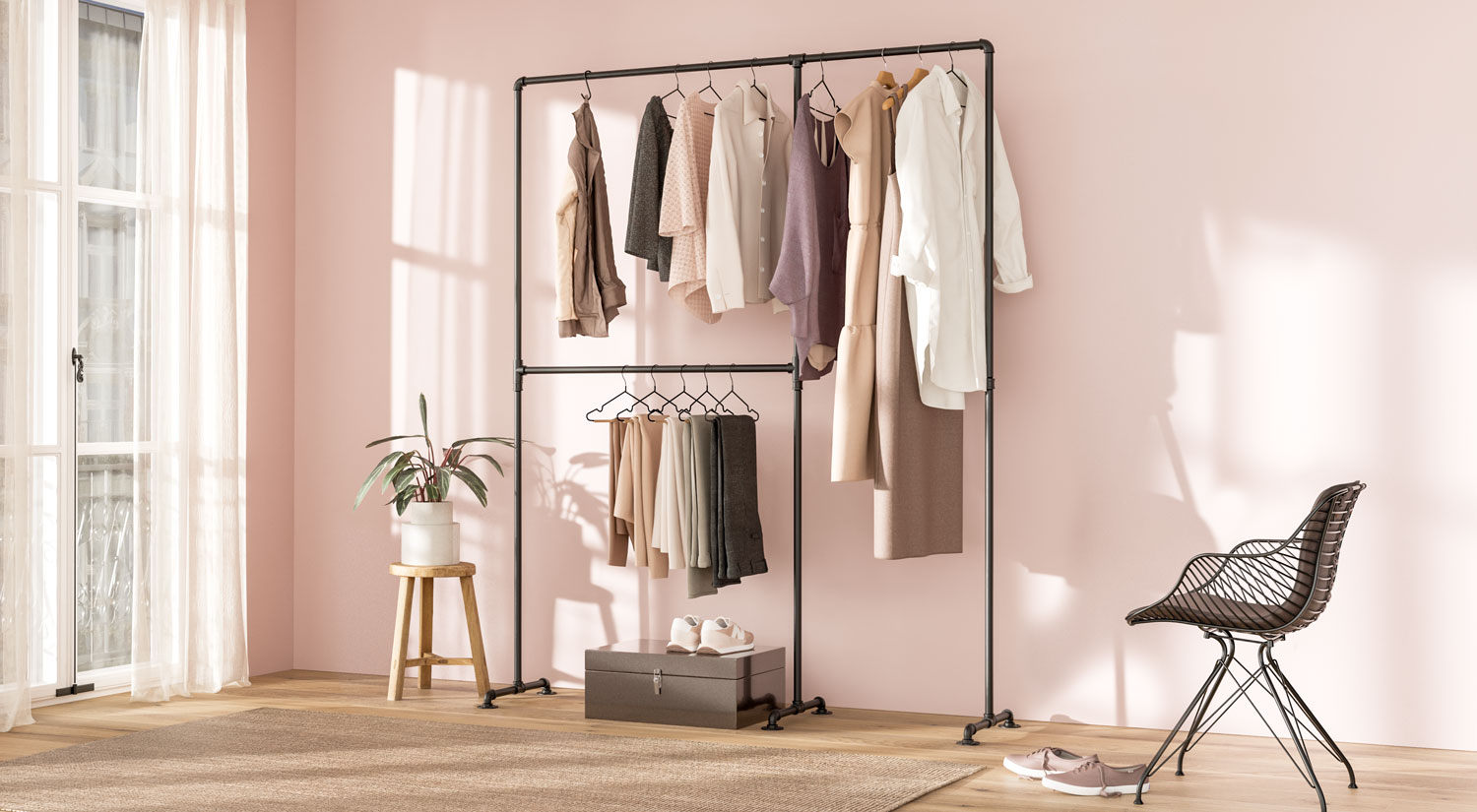  Portant vêtement - PIPE portant a vêtement noir en tubes de fer