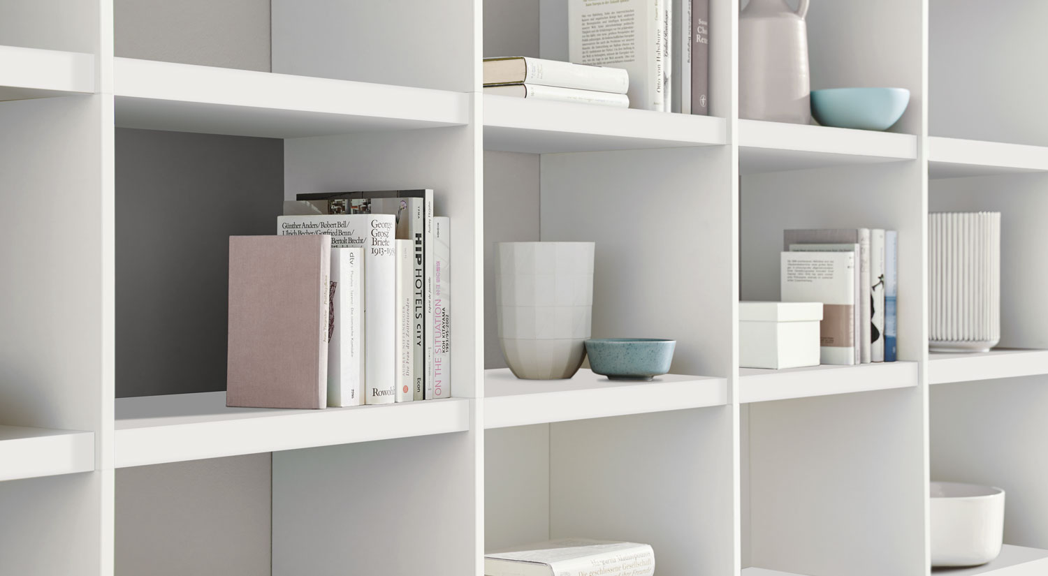 Bibliothèque modulable YOMO - blanc avec fonds de meuble gris