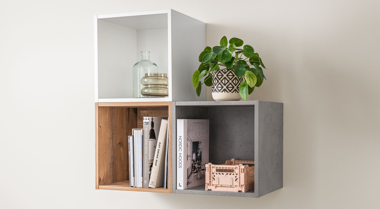 Étagère murale cube - CLIC déco étagère cube murale en blanc, bois, beton