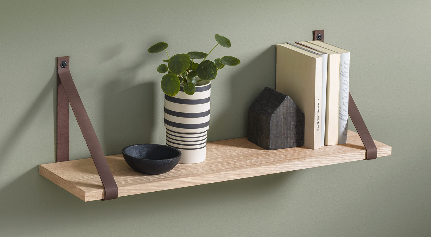 Étagère murale bois - VINTAGE+LOOP étagère suspendue avec lanières cuir