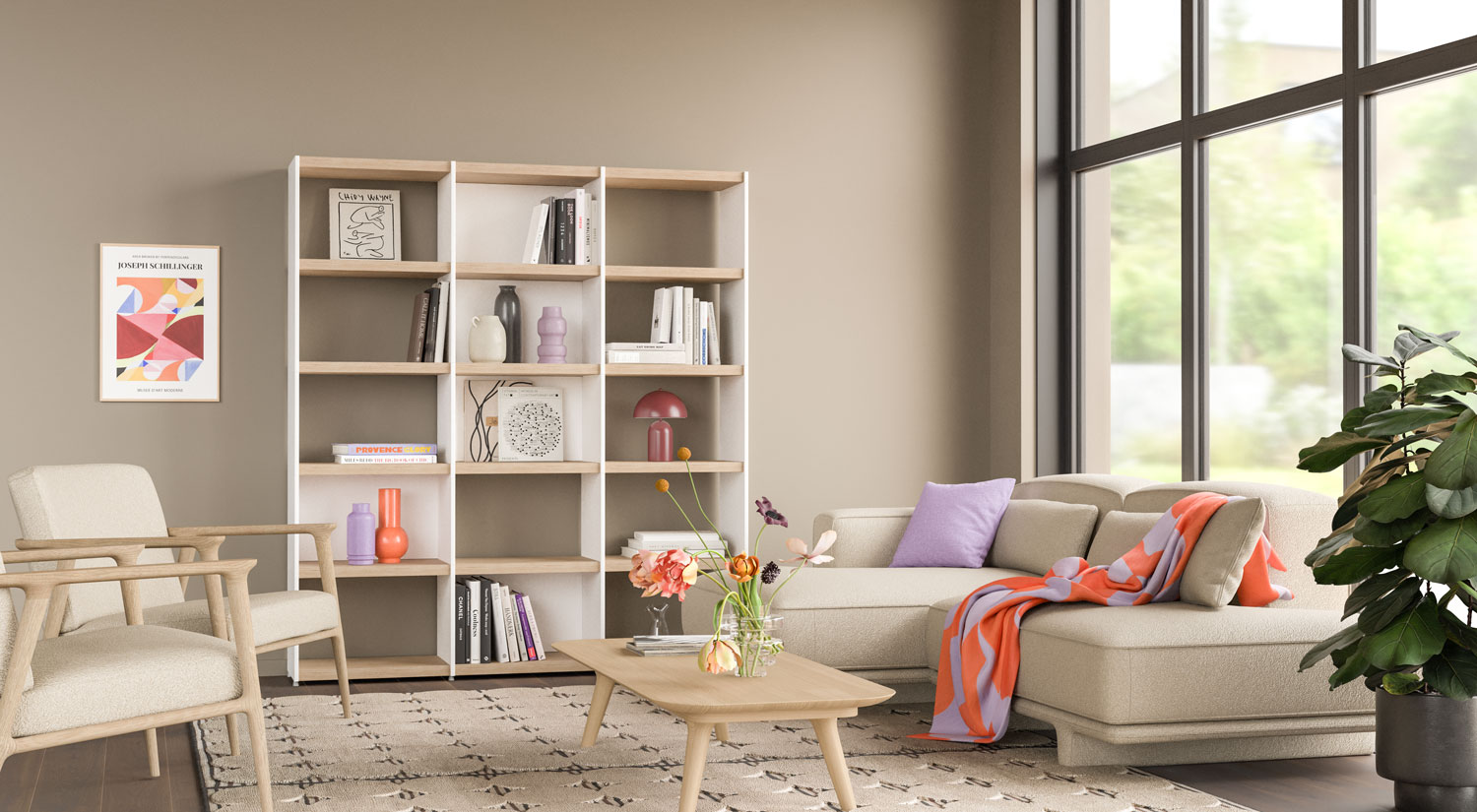 Bibliothèque bois - YOMO bibliothèque modulable en chêne/blanc dans le salon