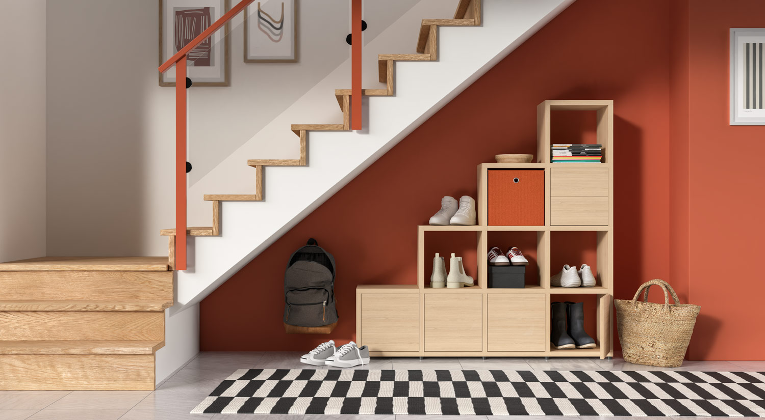 Étagère escalier - BOON étagère escalier en chêne sous l'escalier Étagère escalier - BOON étagère escalier en chêne sous l'escalier