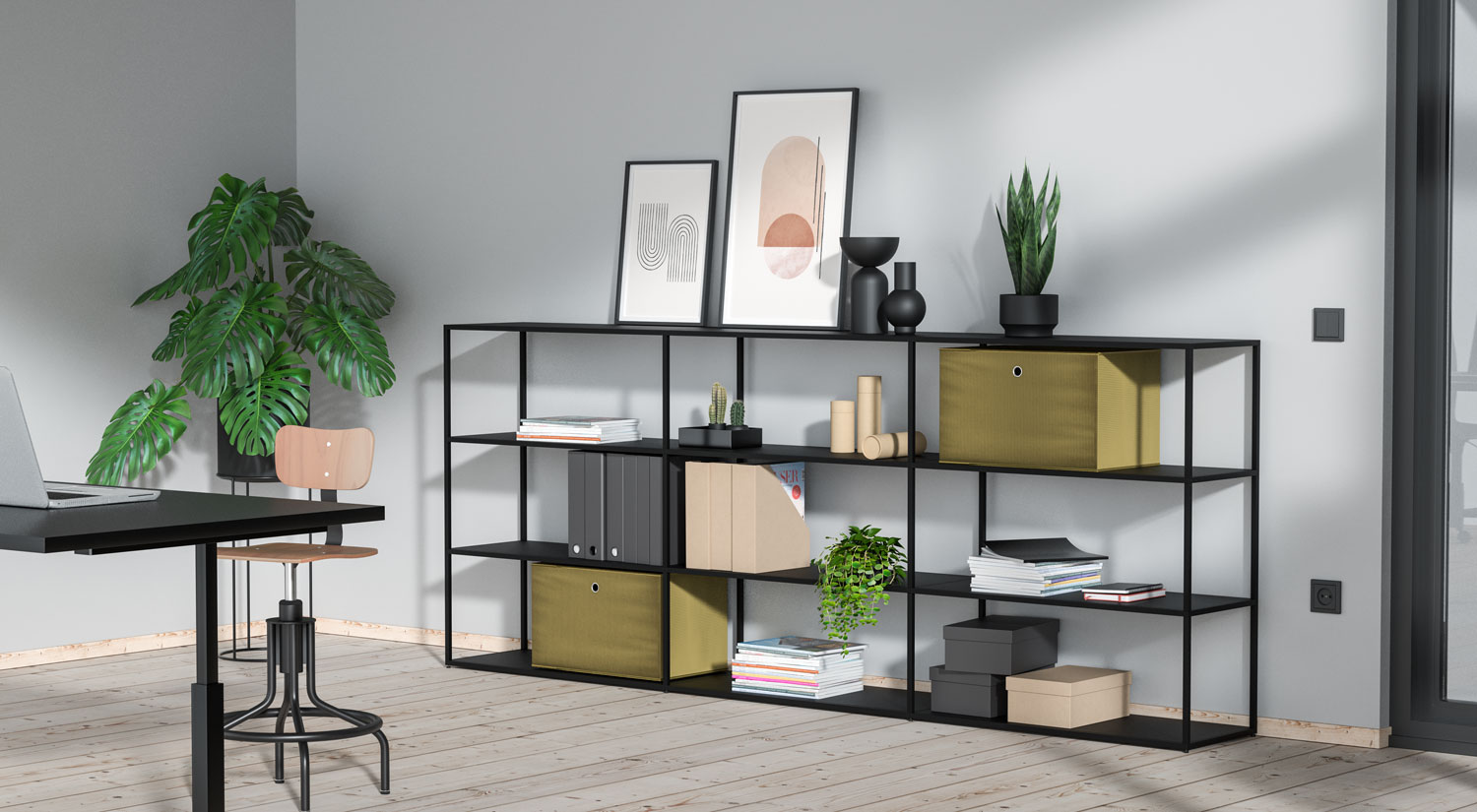 Étagère métal noir - LIUM étagère style industrielle dans le bureau