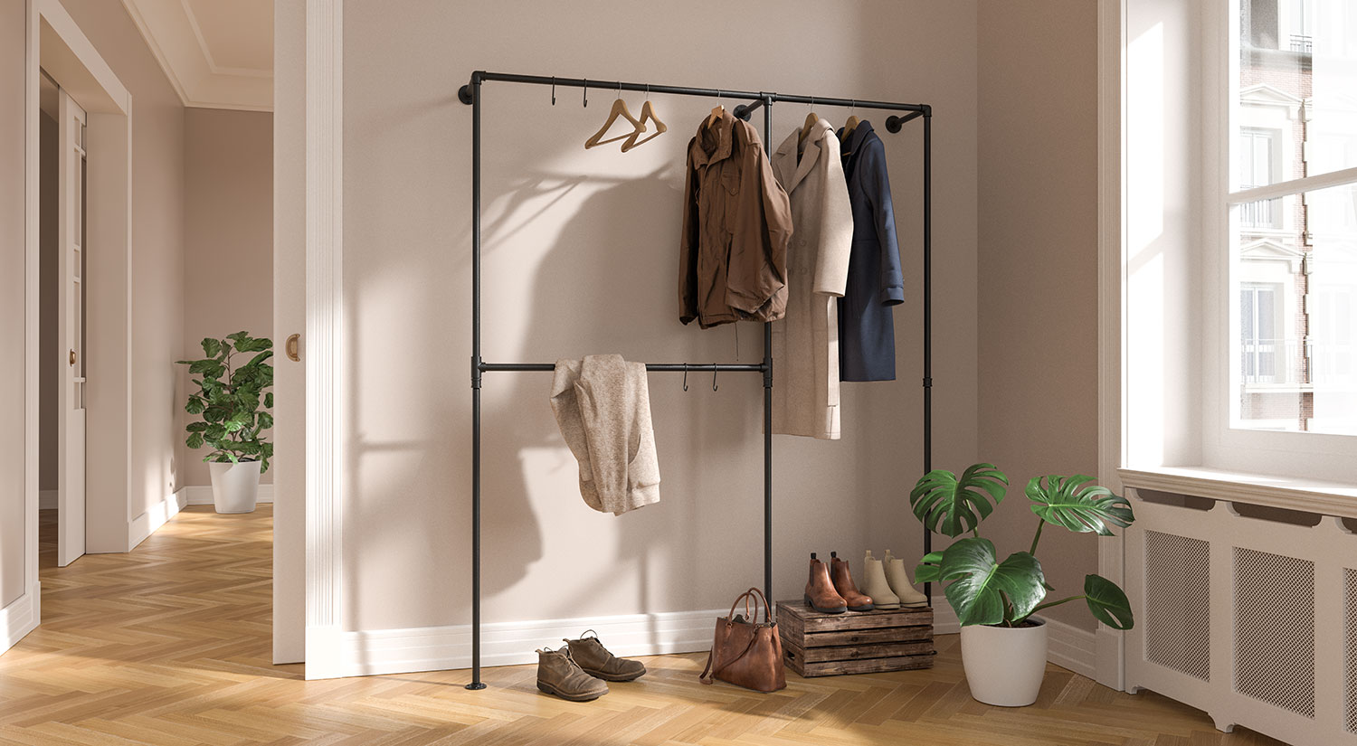 Étagère métal noir - PIPE portant vêtement noir en tubes de fer