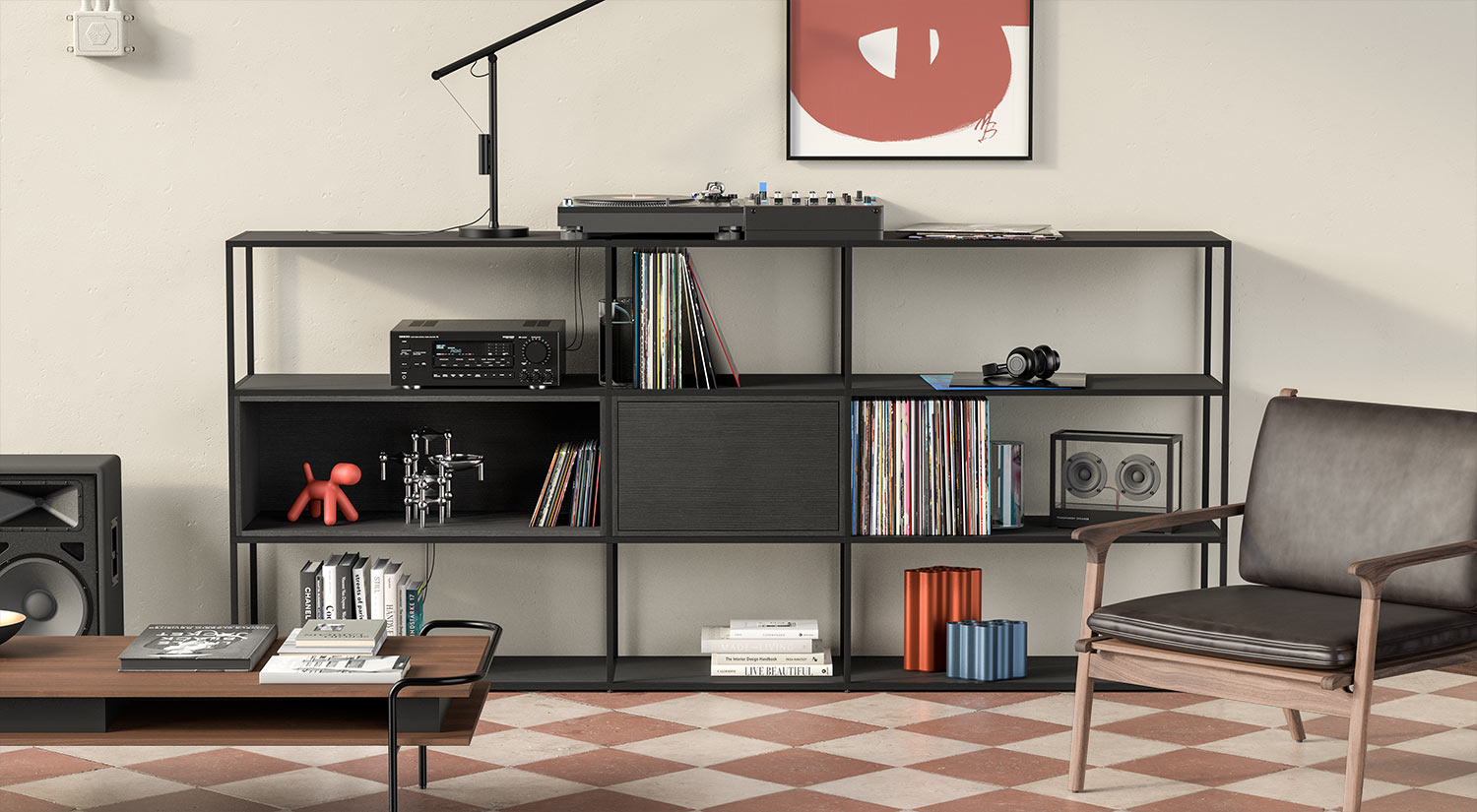 Meuble vinyle - LIUM étagère record en métal avec cubes