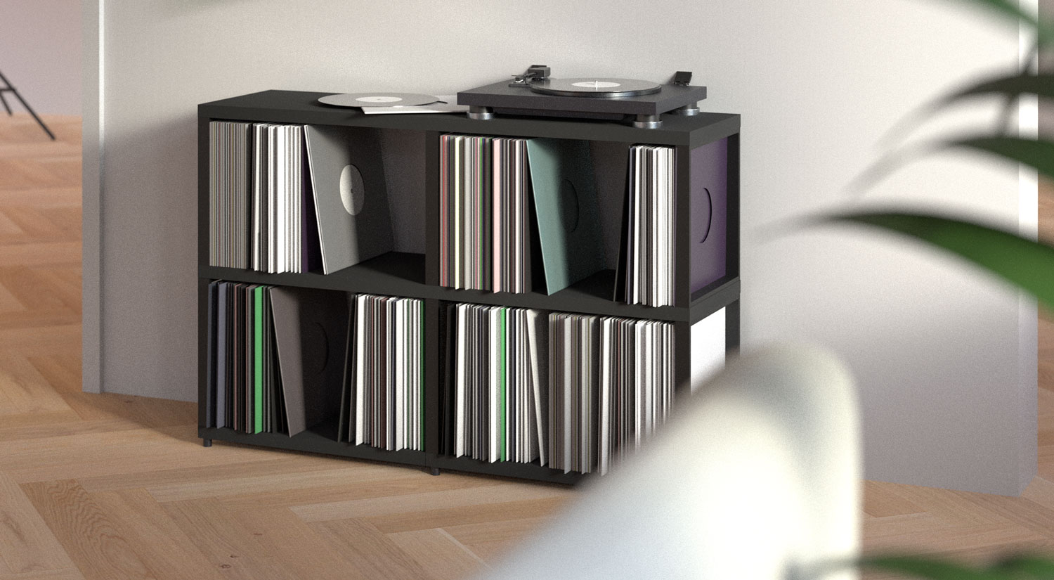 Meuble vinyle - MAXX étagère record metal noir