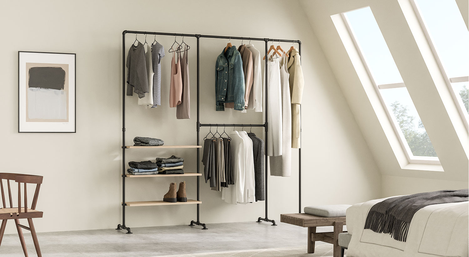 Porte manteau - PIPE penderia au look moderne avec planches plaquées bois