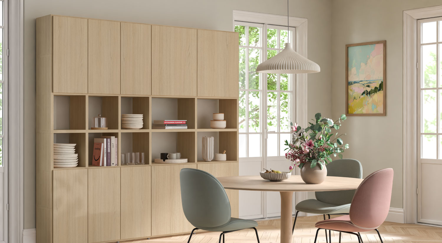 Étagère avec porte - BOON meuble avec portes en décor chêne