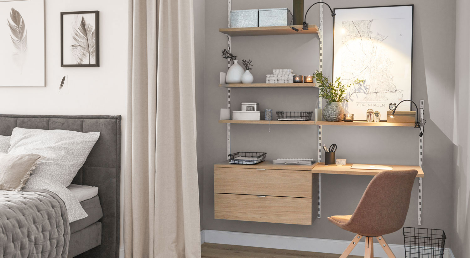 Étagères sur mesure - ON-WALL système d'étagères sur mesure avec poste de travail Étagères sur mesure - ON-WALL système d'étagères sur mesure avec poste de travail