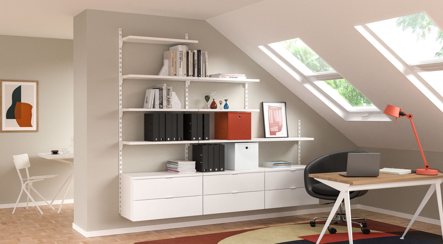 Étagère bureau -  Étagère à crémaillère ON-WALL adaptable dans un bureau 