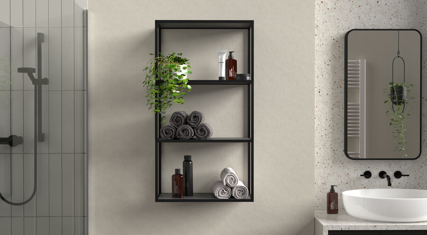 Étagère murale salle de bain - LIUM en métal noir