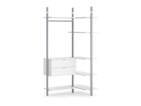 CLOS-IT D-208 Corner Walk-In Wardrobe | 130/86x277x46 cm | white/silver