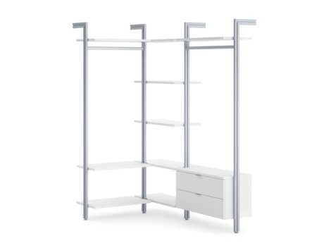 CLOS-IT W-308 Eckkleiderschrank | 130/168x228x46 cm | weiß/silber