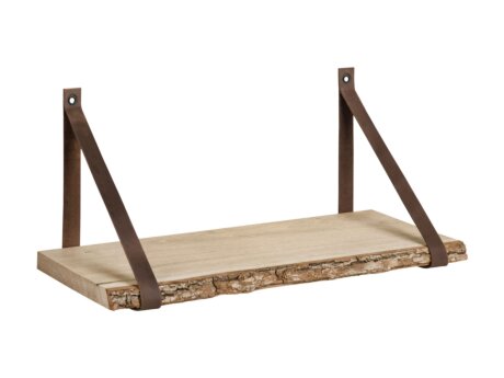 NATURE+LOOP Leather Strap Shelf | 60x20 cm | ash bark/brown