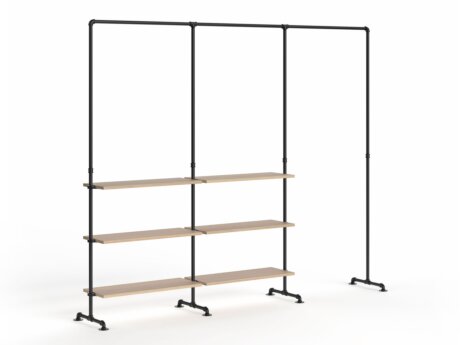 PIPE HS-305 Clothes rail system | 259x211x45 cm | oak wood veneer/black