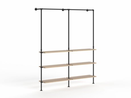 PIPE HW-205 Système de portants vêtements | 175x208x43 cm | plaqué bois en chêne/noir