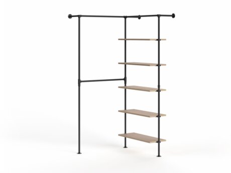 PIPE HW-206 Corner clothes rail system | oak wood veneer/black