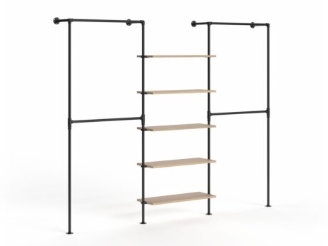 PIPE HW-306 Clothes rail system | oak wood veneer/black
