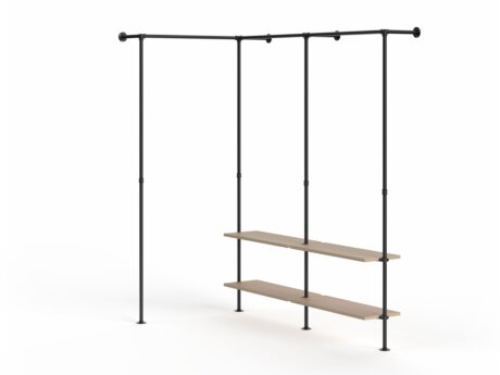 PIPE HW-307 Corner clothes rail system | oak wood veneer/black
