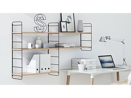 Hängeregalsystem STEP - Regal hängend eiche/schwarz im Home Office - Perspektive