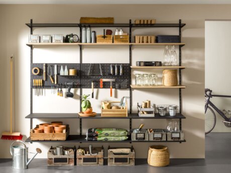 P-SLOT Mix-308 Shelving Unit Peg Board | 243x200x42 cm | oak/black