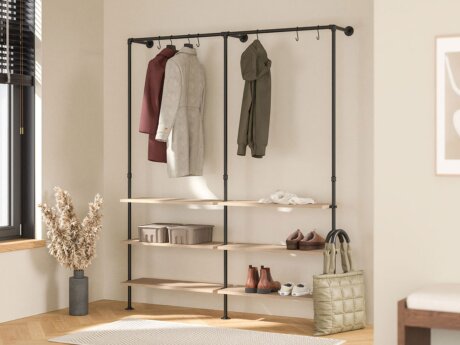 PIPE HW-205 Clothes rail system | oak wood veneer/black