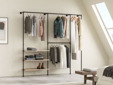 PIPE HW-255 Clothes rail system | oak wood veneer/black