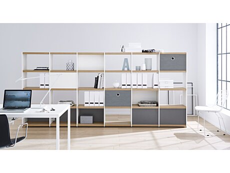 Büroregal - Aktenregal mit Regalsystem YOMO weiß, eiche als Raumteiler