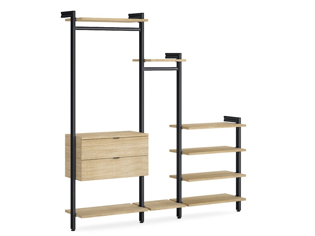 CLOS-IT W-254 Sloped ceiling wardrobe | 217x228/118x46 cm | oak/black