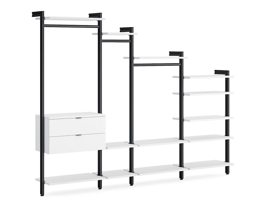 CLOS-IT W-355 Sloped ceiling wardrobe | 299x228/150x46 cm | white/black