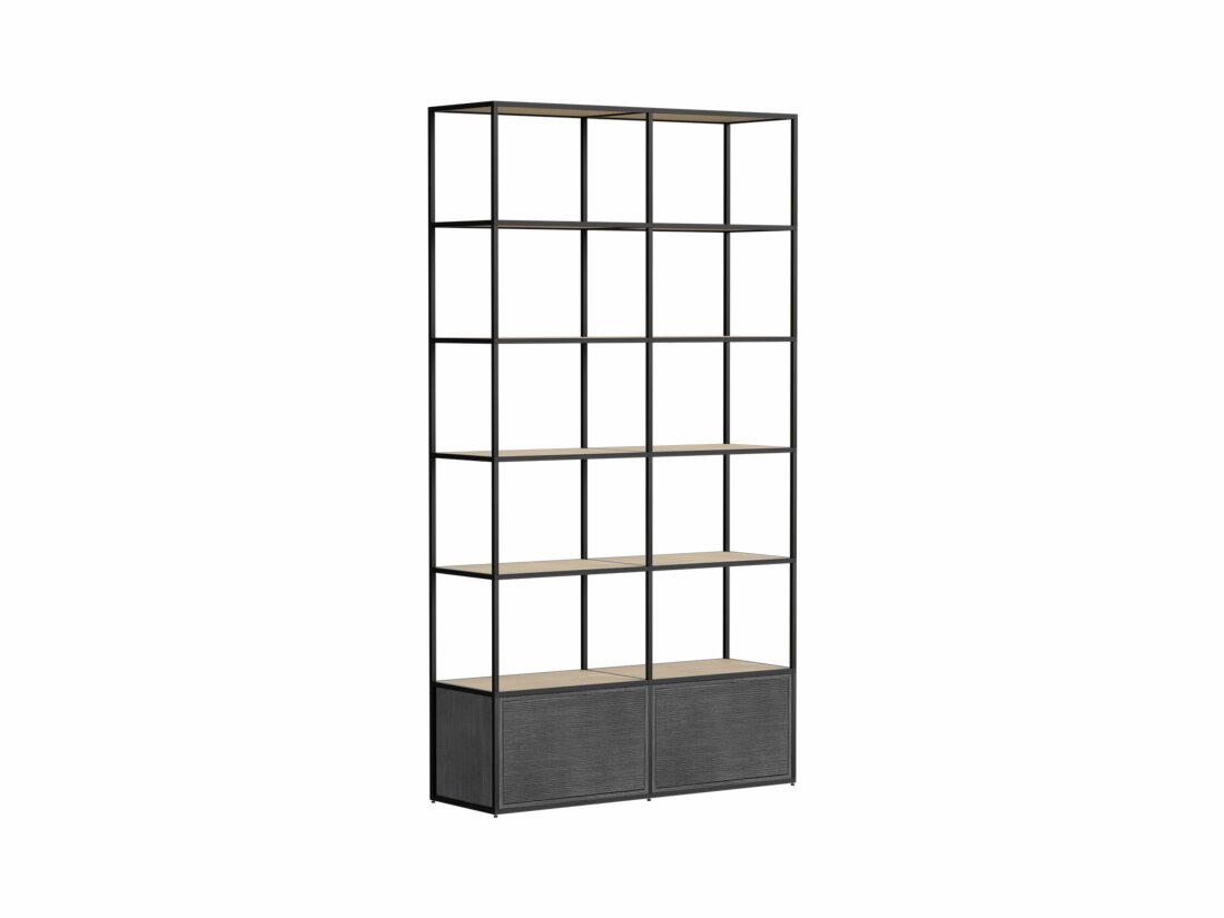 LIUM L-2x6-P Metalen open kast zwart | 113x208x36 cm