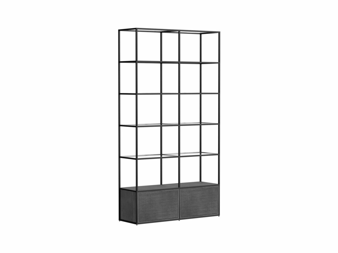 LIUM L-2x6-P Metalen open kast zwart | 113x208x36 cm