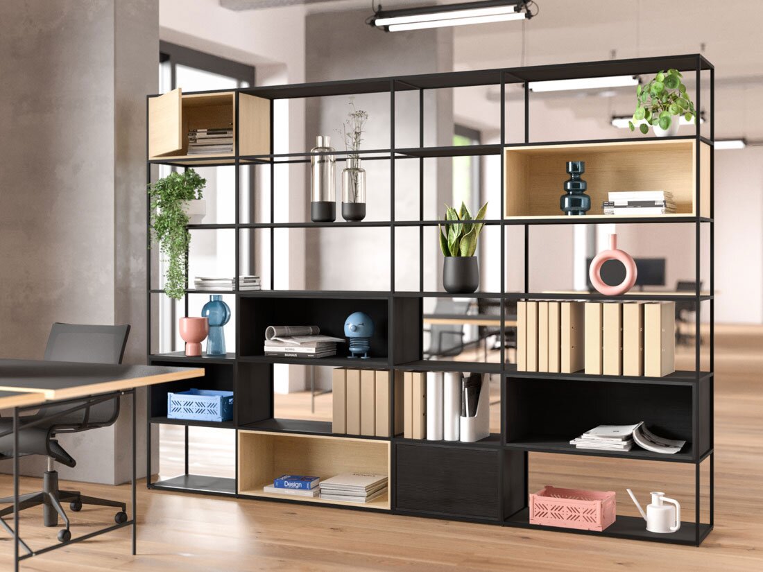 LIUM MIX-4x6-P Regalsystem | 288x208x36 cm | esche schwarz/schwarz