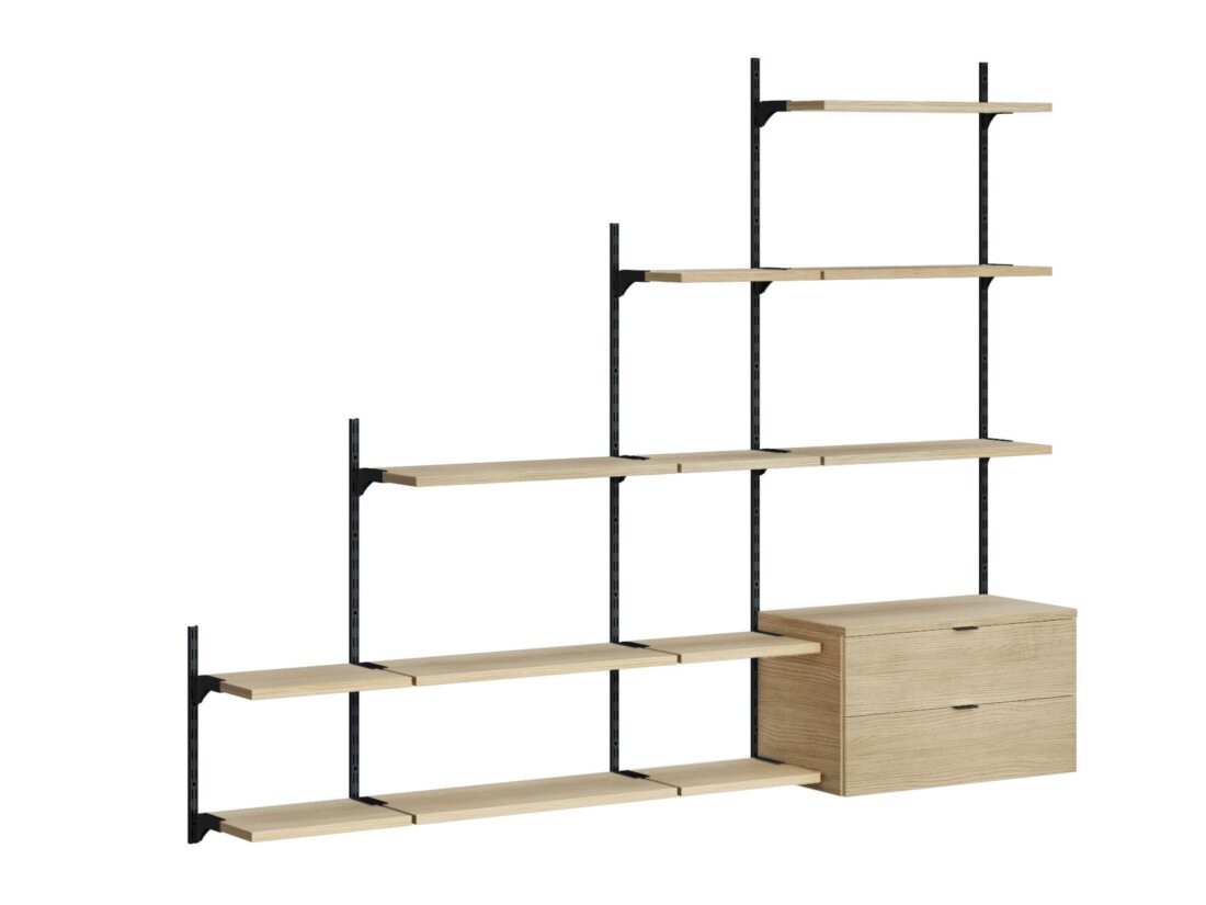 ON-WALL L-305 Slanted Ceiling Shelf | 255x200x44 cm | oak/black