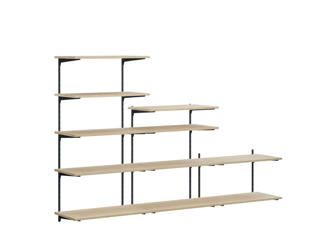 P-SLOT H1-304 Slanted Ceiling Shelf | 240x150x42 cm | oak/black