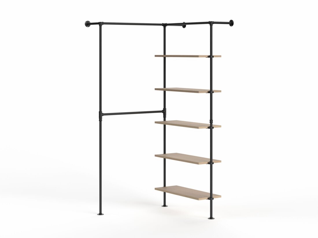 PIPE HW-206 Kleiderstangensystem Ecke | 115/115x208x43 cm | eiche holzfurniert/schwarz