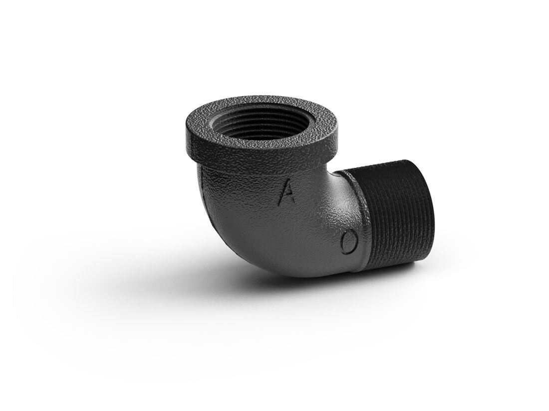 PIPE Winkel-Verbinder 90° Innen-/Außengewinde [K] | 3/4" | schwarz