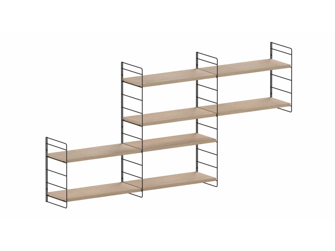 STEP L-3x2 Stepped Shelf | 185x90x27 cm | oak wood veneer/black