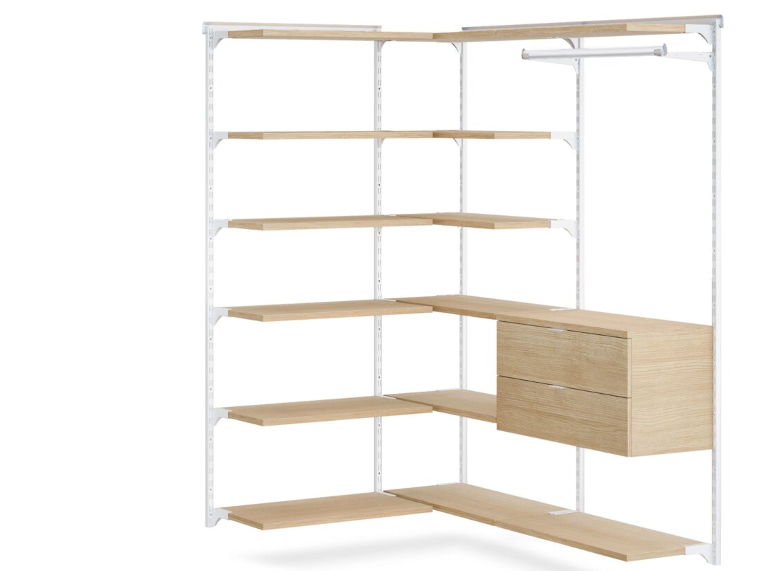 WALK-IN L-308 Corner Wardrobe System | 127/164x200x45 cm | oak/white