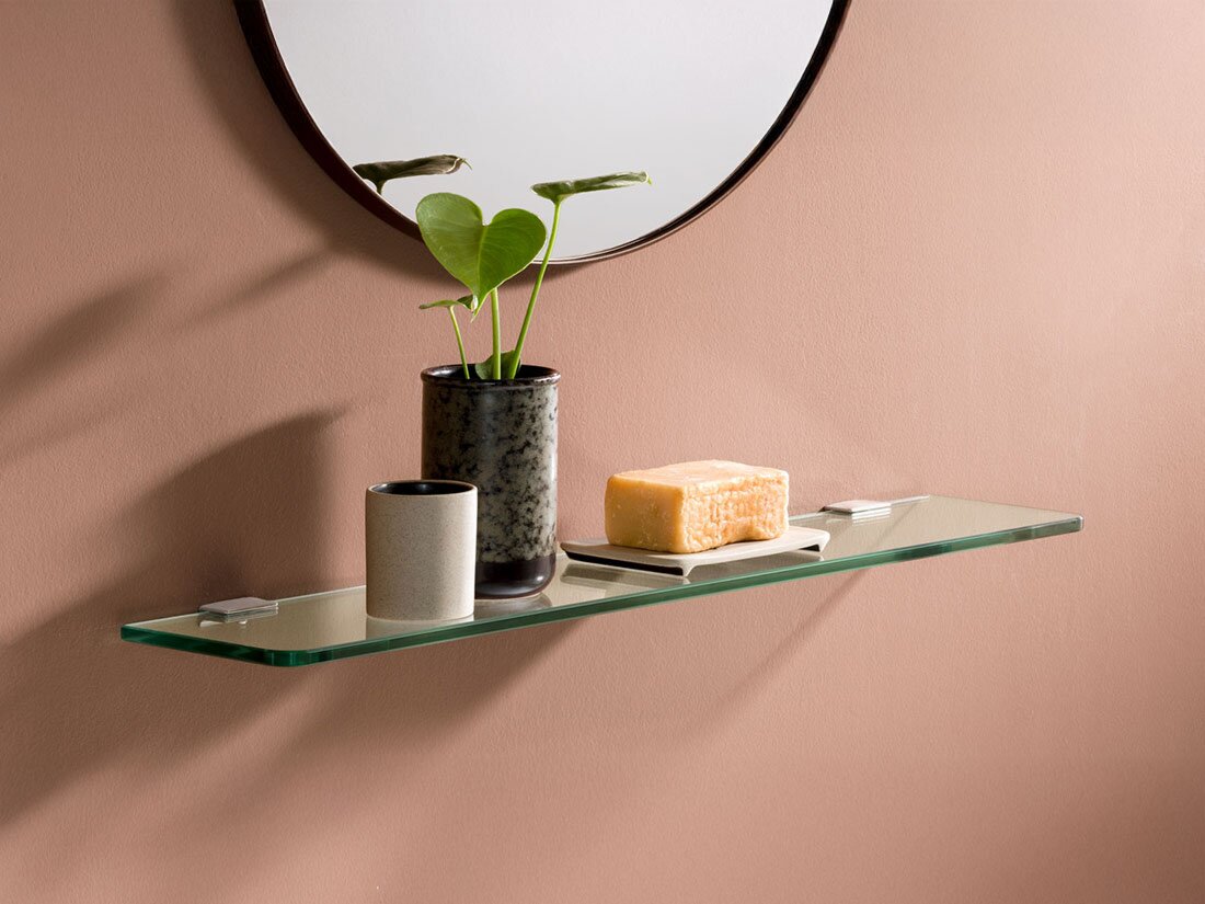 ib style® Étagère murale en verre | 8mm |incl. clip ECO acier inoxydable |9 diménsions |3 designs | clair | 90x15cm
