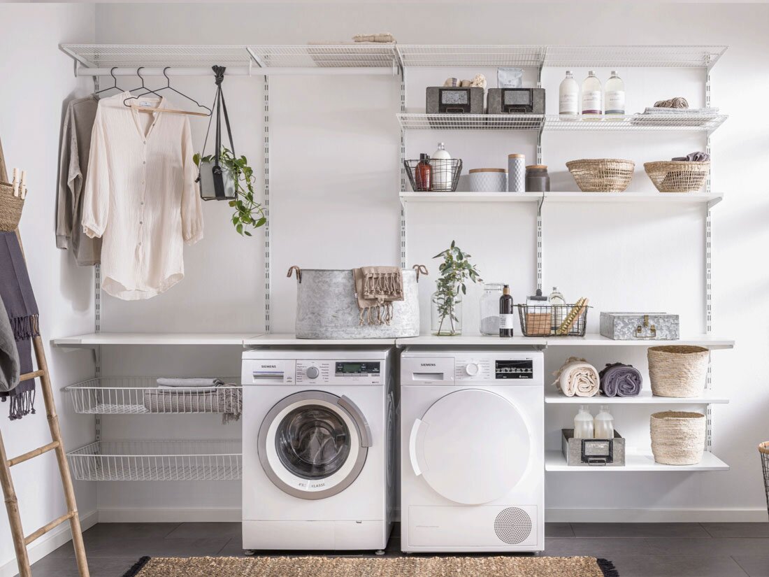 P-SLOT Mix-350 Waschmaschinenregal | 293x200x42 cm | weiß