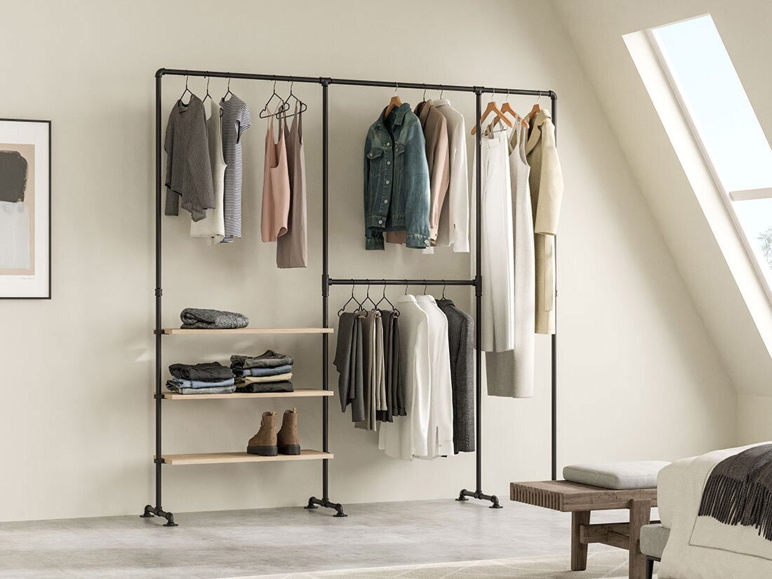 PIPE HS-255 Système de portants vêtements | Décor chêne